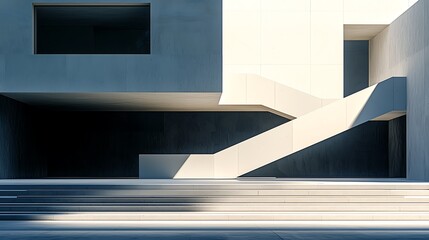 Wall Mural - Modern building stairway, city street blur, sunlight, architecture design