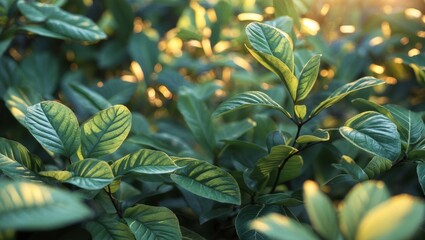 Fototapete - Lush Green Foliage Illuminated in Beautiful Natural Light to Showcase Its Vibrancy and Texture