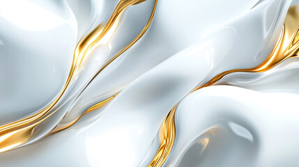 Poster - Elegant waves of gold and white flow harmoniously in a stunning abstract design