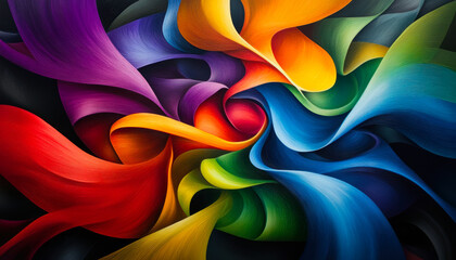 Poster - A vibrant composition of swirling ribbons in a spectrum of colors, creating a dynamic, abstract artwork that captivates with its fluidity and depth.