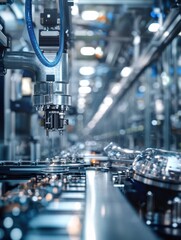 Poster - Automated assembly line operation factory industrial photography high-tech environment close-up view manufacturing efficiency
