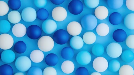 Poster - A vibrant arrangement of blue and white spheres on a blue background, creating a visually appealing pattern.