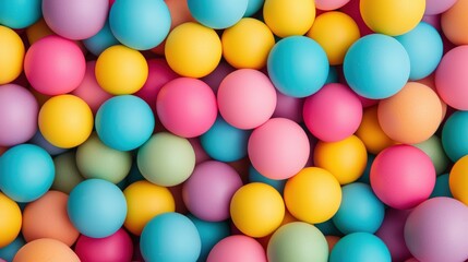 Poster - A vibrant collection of colorful balls in assorted pastel shades, creating a playful and cheerful atmosphere.