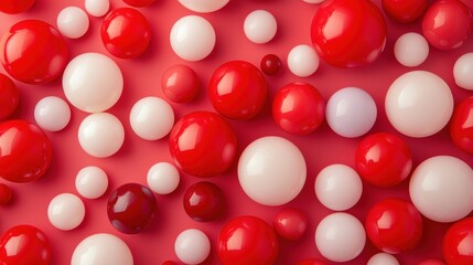 Poster - a vibrant arrangement of red and white spheres on a pink background, creating a playful and colorful