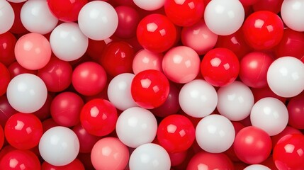 Poster - A vibrant collection of red, pink, and white balls scattered randomly, creating a colorful and playful visual display.