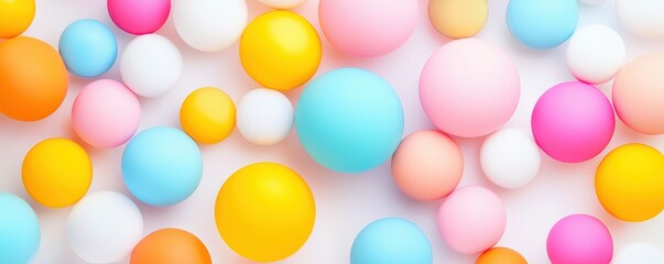 Poster - Colorful assortment of spherical shapes in various sizes and pastel colors, creating a playful and vibrant visual texture.