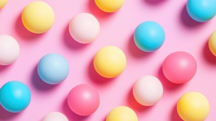 Poster - A colorful arrangement of round balls on a pink background, creating a vibrant and playful aesthetic.