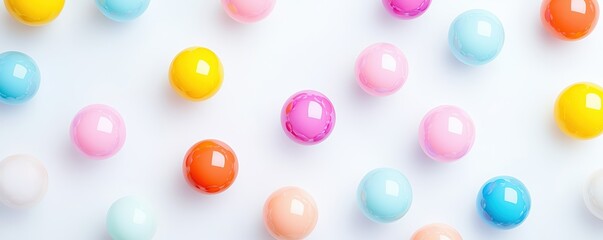 Poster - A vibrant arrangement of colorful spheres scattered on a white surface, creating a playful and cheerful aesthetic.