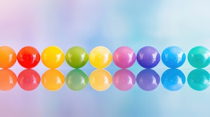Poster - A colorful arrangement of glossy spheres reflects beautifully on a soft, blurred background, creating a vibrant and cheerful atmosphere.