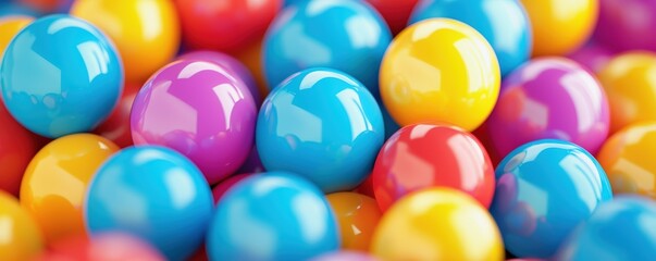 Poster - A vibrant collection of colorful, glossy balls in various shades, creating a visually appealing and playful texture.
