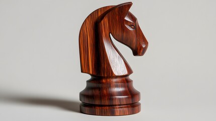 Elegant Wooden Chess Knight Piece on Neutral Background