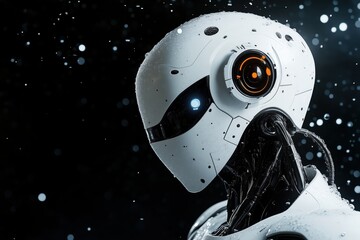 Poster - Futuristic humanoid robot with intricate design illuminated against dark backdrop