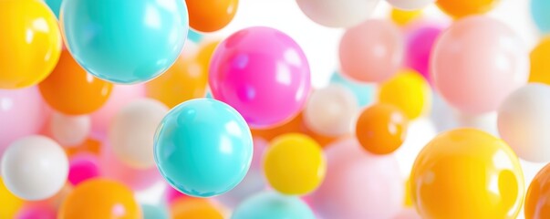 Poster - A vibrant assortment of colorful spheres floats against a light background, creating a playful and cheerful atmosphere.