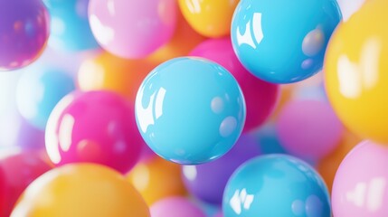 Poster - A vibrant collection of colorful glossy balls in various sizes, creating a playful and cheerful atmosphere.