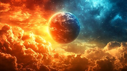 Aufkleber - Planet Earth, fiery and icy cosmic clouds, space background, science fiction artwork