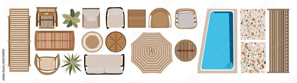 Top view of furniture icons for interior and landscape design plan ...