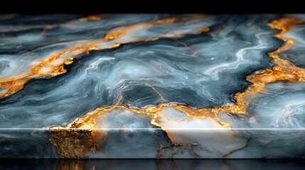 A blue and gold marble counter top with a gold and white swirl pattern