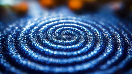 Poster - A mesmerizing abstract close-up of a spiral pattern in shimmering blue light with a macro texture