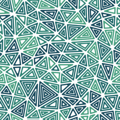 Poster - Mosaic triangles shapes background. Multiple repeated inner triangles. Medium shape size. Multiple colors style. Seamless pattern. Creative vector tiles. Trending vector illustration.