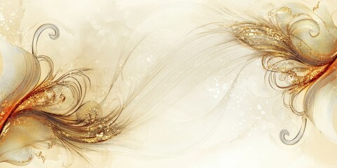 Wall Mural - Elegant abstract design with swirls and golden accents in light hues