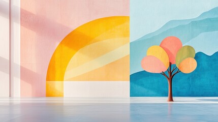 Poster - colorful abstract wall art installation modern studio visual art bright environment wide angle creat