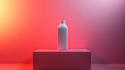 Poster - Minimalist Product Display: White Bottle on Pink Platform with Gradient Background