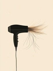 Aufkleber - Unique black hair dryer creating impressive hair movement on a light background during a creative styling session. Generative AI