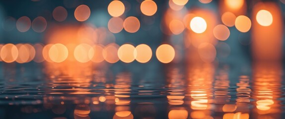 Poster - Warm Orange Bokeh Light Reflection Abstract Background Creating a Dreamy Atmosphere with Space for Text Overlay and Creative Uses