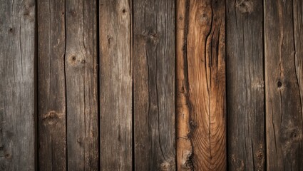 Poster - Rustic wooden wall background texture featuring a mix of weathered and polished timber planks in earthy tones ideal for interior design projects.