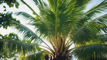 Aufkleber - Lush Green Palm Leaves Against Sky Ideal For Nature Backgrounds And Tropical Themes