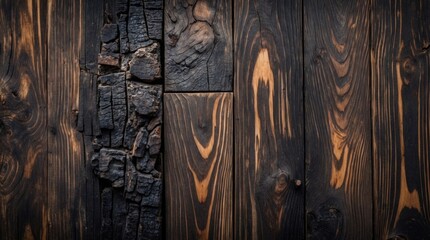 Poster - Dark wood texture with unique patterns ideal for backgrounds in design projects highlighting natural materials in high quality finishes.