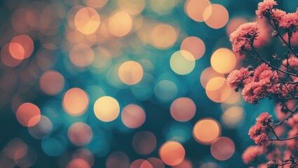 Poster - Nature Bokeh Background With Soft Vintage Colors Featuring Delicate Flowers and Dreamy Defocused Light Effects