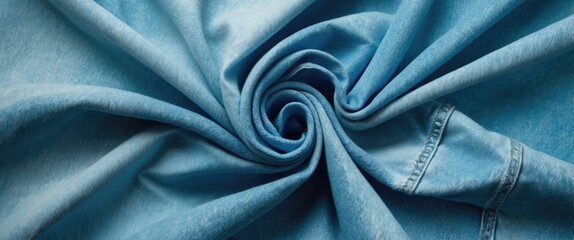 Poster - Textured light blue cotton fabric background with spiral fold pattern perfect for fashion or textile design use.