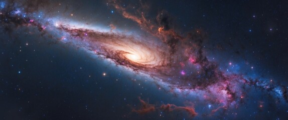 Poster - vibrant cosmic galaxy scene with colorful nebula and stars creating space for text in a stunning ast