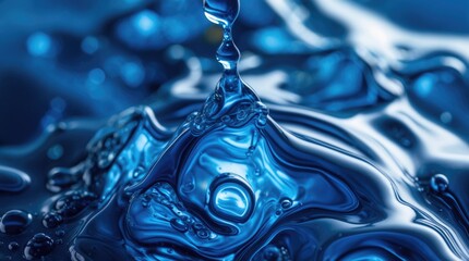 Poster - Dynamic blue water surface with intricate textures and ripples, capturing the essence of fluid motion and tranquility in closeup photography.