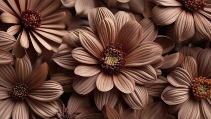 Poster - Closeup of textured flower petals in Mocha Mousse color palette showcasing earthy tones and abstract floral design perfect for elegant backgrounds.