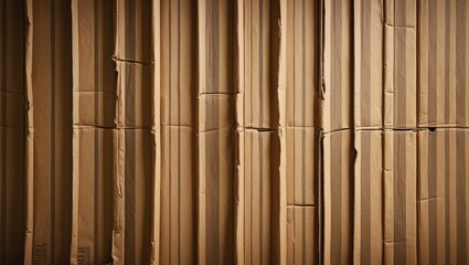 Poster - Textured brown cardboard background with vertical stripes and creases, ideal for vintage or rustic design projects.