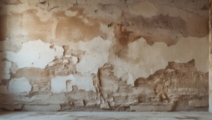 Poster - Weathered plaster wall with peeling paint and textured surface, ideal for backgrounds or artistic projects.