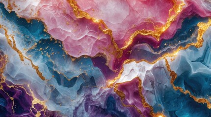 Poster - Elegant marble texture with vibrant colors and golden veins creating an abstract background perfect for modern design projects.