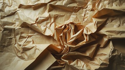 Poster - Crinkled vintage paper texture for backgrounds showcasing recycled pale brown crumpled surface ideal for design and creative projects.