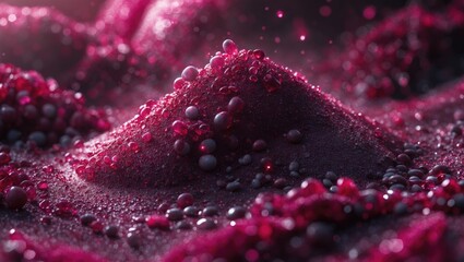 Poster - Abstract maroon textures with shiny beads creating a vivid and reflective landscape for use in artistic and design projects.