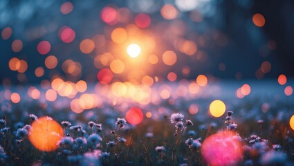 Poster - Colorful Bokeh Nature Background with Soft Focused Floral Elements and Glowing Light for Text Overlays and Creative Designs