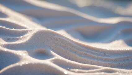 Poster - Fine White Beach Sand Close-Up with Natural Texture and Soft Sheen Reflecting Sunlight Ideal for Backgrounds.