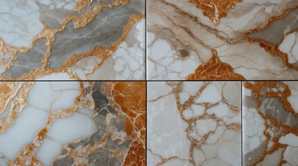 Poster - Luxurious marble texture tiles with rich gold and gray veins for elegant wallpaper or interior design backgrounds