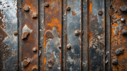 Poster - Weathered metal texture background with rust and corrosion on aluminum plates creating an industrial and vintage appearance.