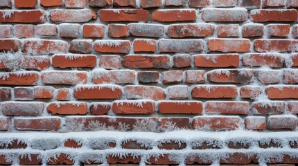 Poster - Frost-covered brick wall showcasing intricate ice formations and textures in a winter setting.