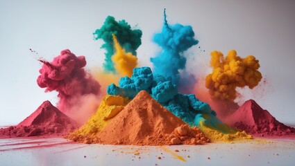 Poster - Vibrant colored powder explosion creating a stunning visual display against a white background signifying celebration and creativity.