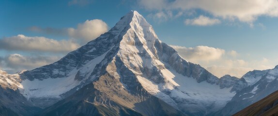 Poster - Majestic Mountain Peak Against Clear Blue Sky with Ample Empty Space for Text and Creative Design Opportunities