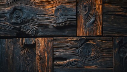 Poster - Dark wooden plank texture background with rich grain patterns ideal for rustic design projects and wallpaper applications.