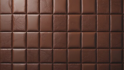 Poster - Stylish chocolate brown leather background with seamless square tile texture perfect for upholstery and design applications.